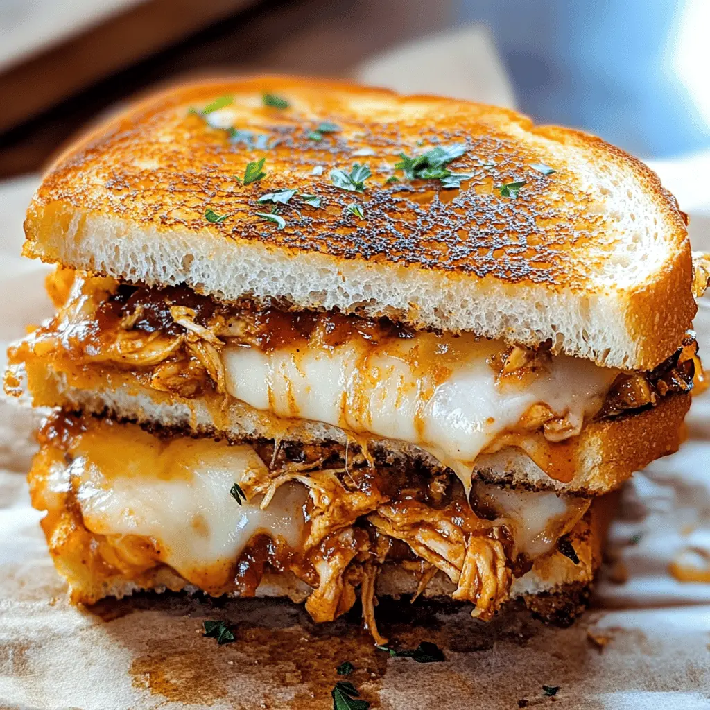 Transform your classic grilled cheese with a smoky twist! This BBQ Chicken Grilled Cheese combines juicy chicken, tangy barbecue sauce, and melty cheese for a deliciously satisfying meal. Perfect for lunch or a quick dinner, this recipe is sure to become a new favorite. Save it now for your next grilled cheese craving!