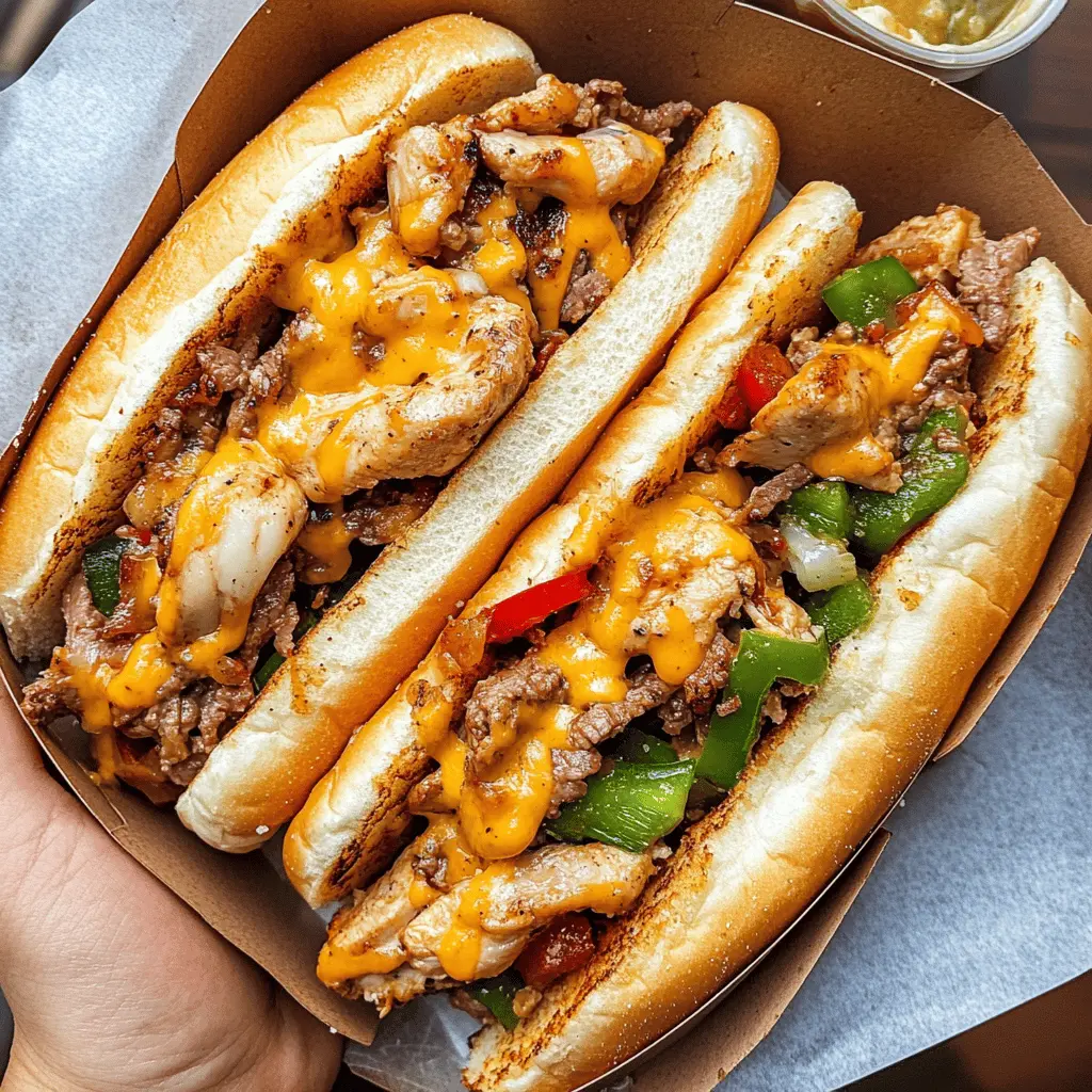 Mouthwatering Chicken Cheese Steak Sandwiches that are loaded with tender chicken, melted cheese, and fresh veggies! This easy recipe is perfect for a quick dinner or game day treat. With simple ingredients and hearty flavors, it's sure to please everyone at the table. Save this recipe now for your next family meal!