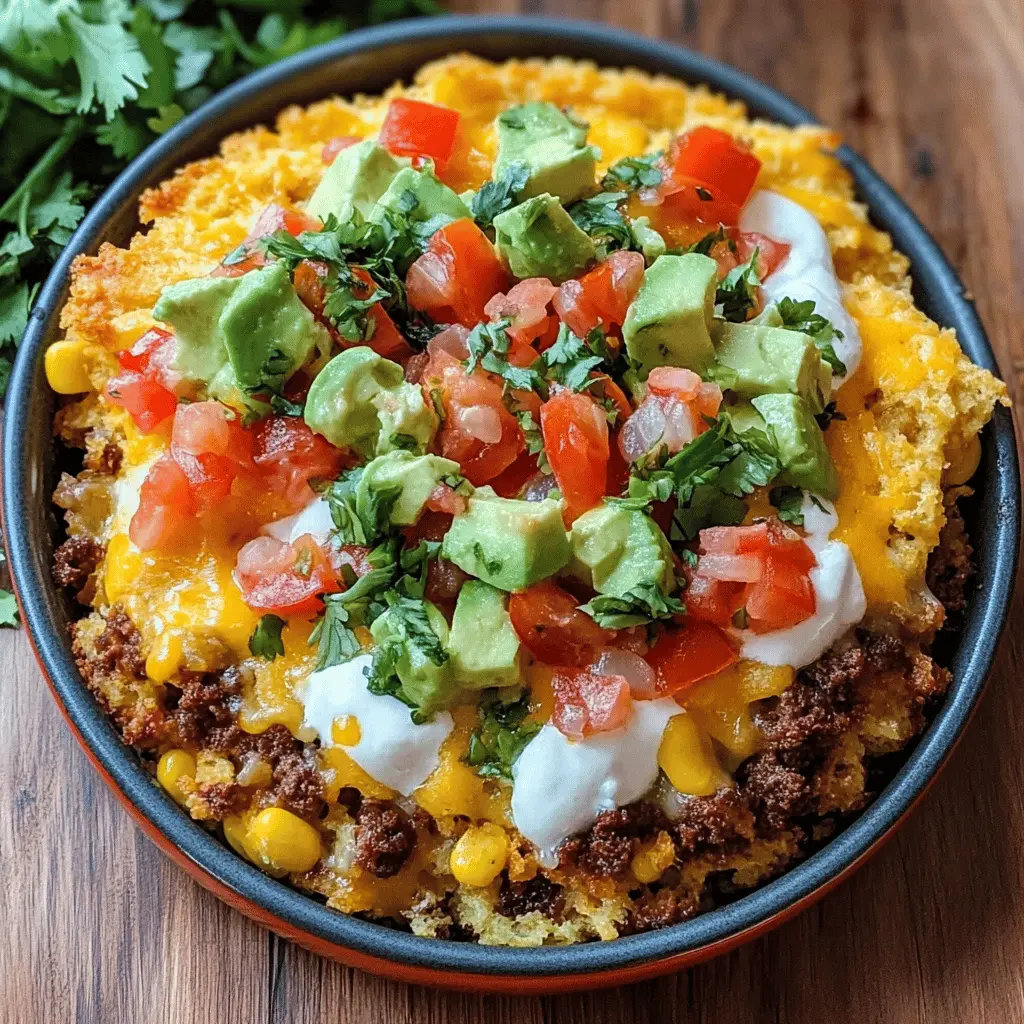 This Cornbread Taco Bake combines the warmth of cornbread with the zesty flavors of a taco filling. Topped with melted cheese and fresh toppings, it's a family-friendly dish perfect for weeknight dinners or game-day gatherings. Save this recipe to impress your friends with a comforting twist on tacos!