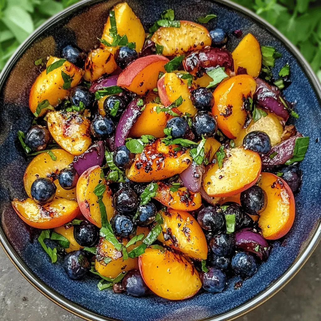 Brighten up your summer meals with this refreshing Grilled Peach Blueberry Salad! This dish combines juicy, caramelized peaches with sweet blueberries, drizzled in a light vinaigrette. Perfect for a barbecue or a light lunch, it’s a delightful way to enjoy seasonal fruits. Be sure to save this recipe for your next gathering!