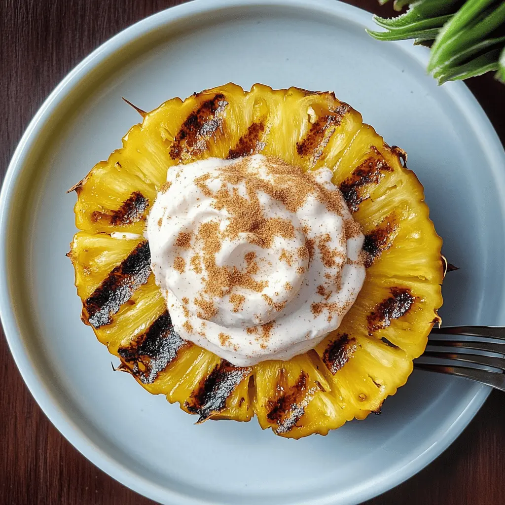 Treat yourself to a sunny dessert with this Grilled Pineapple topped with Coconut Cinnamon Whipped Cream! This recipe combines the sweetness of caramelized pineapple with the creamy goodness of coconut. Perfect for summer barbecues, picnics, or a refreshing finish to any meal. Save this delightful dish to impress your guests and enjoy a taste of tropical paradise right at home!
