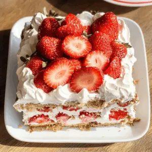 Looking for a delightful dessert that’s a breeze to make? Try this Strawberry Icebox Cake! Featuring layers of fresh strawberries, creamy whipped topping, and graham crackers, this no-bake recipe is perfect for warm days and gatherings. Save this easy recipe for your next family get-together or summer barbecue! Treat everyone to a sweet, refreshing treat they'll love!