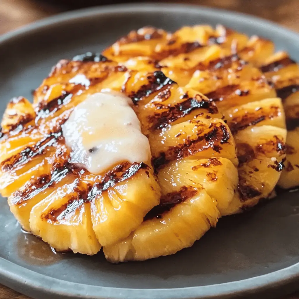 This grilled pineapple with brown sugar rum glaze is a sweet twist that will leave your taste buds dancing! Perfectly caramelized, the juicy pineapple slices are enhanced by a rich, flavorful glaze, making it a delightful dessert or topping for your favorite dishes. Save this recipe for your next barbecue or summer gathering, and impress your guests with this simple yet delicious treat!