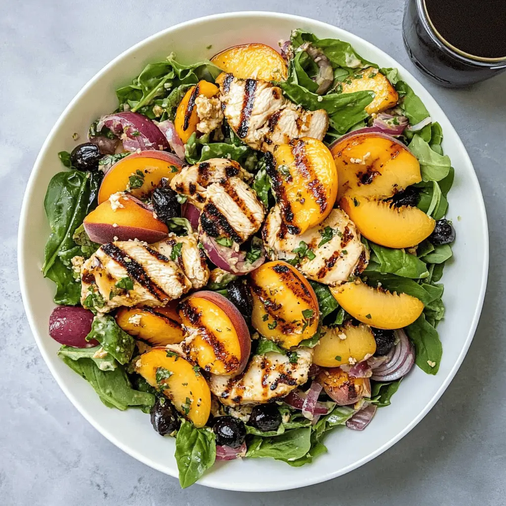 Bright, refreshing, and full of flavor, this Ultimate Grilled Peach Chicken Salad is a must-try! Featuring juicy grilled peaches, tender chicken, and a blend of crunchy greens, it's perfect for summer gatherings. Save this recipe for an easy and delicious meal that will impress your friends at your next BBQ or picnic! Enjoy the sweetness of summer in every bite.