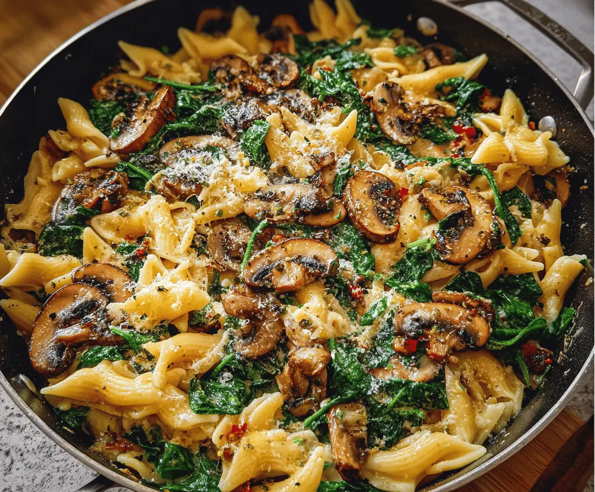 Easy Parmesan Spinach Mushroom Pasta Skillet