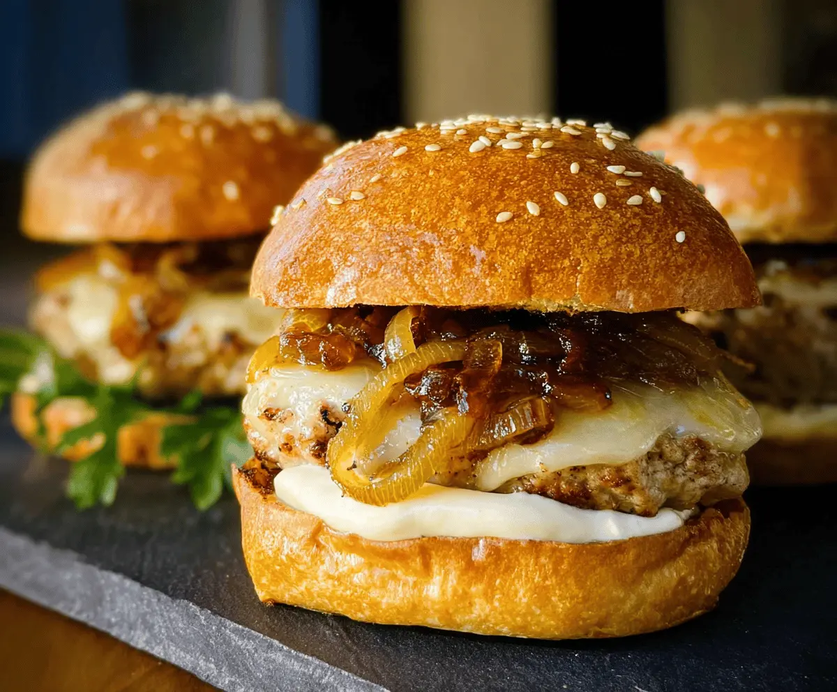 Easy Turkey Burgers with Sweet Caramelized Onions and Creamy Aioli