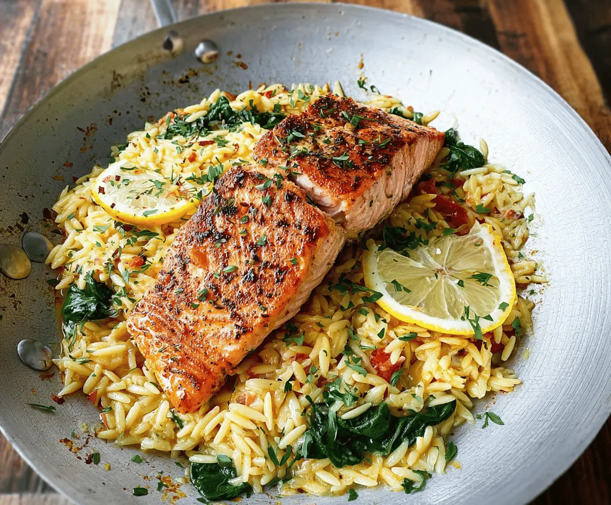 Easy One Skillet Salmon with Lemon Orzo
