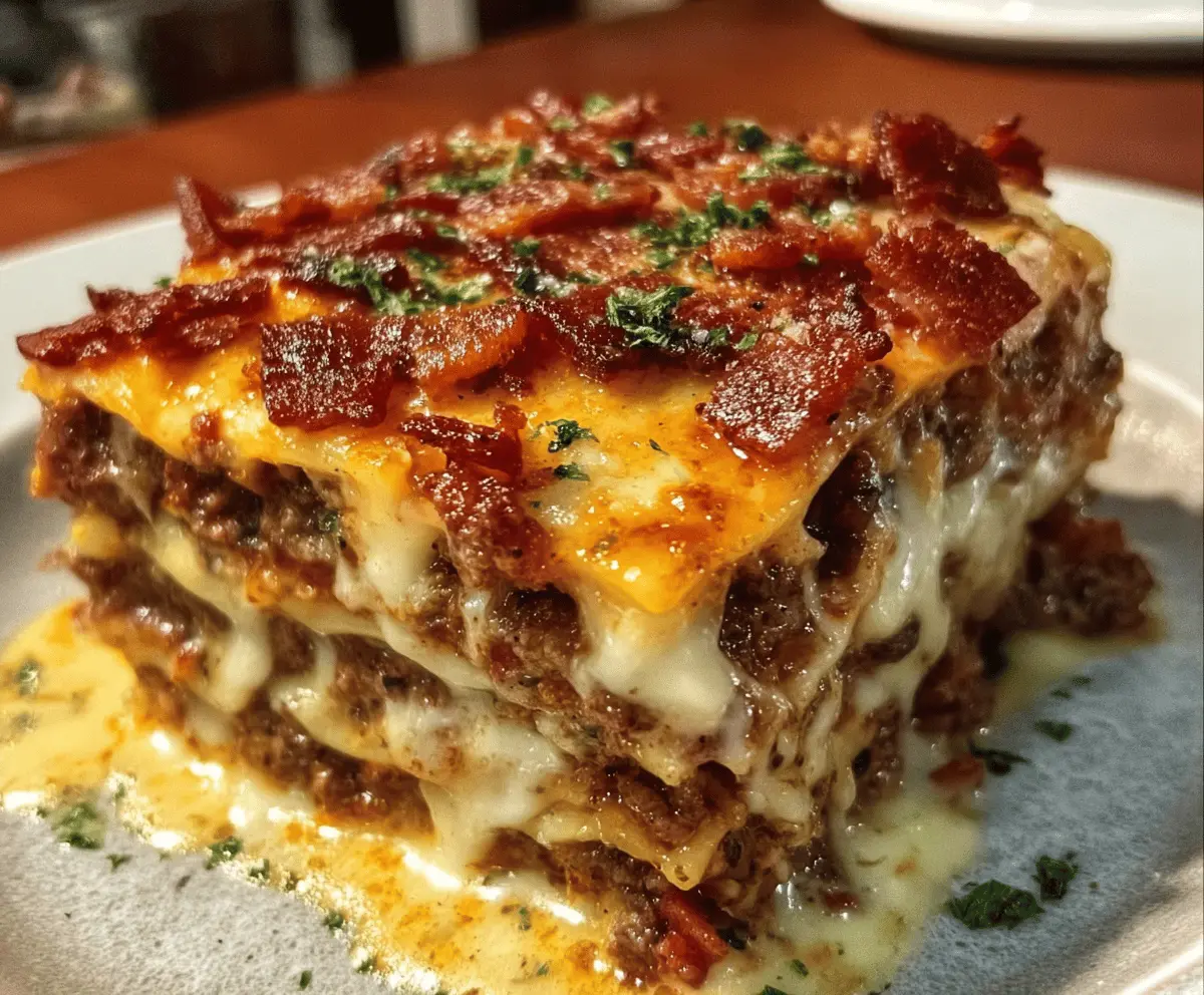 Cheesy Parmesan Garlic Bacon Cheeseburger Lasagna