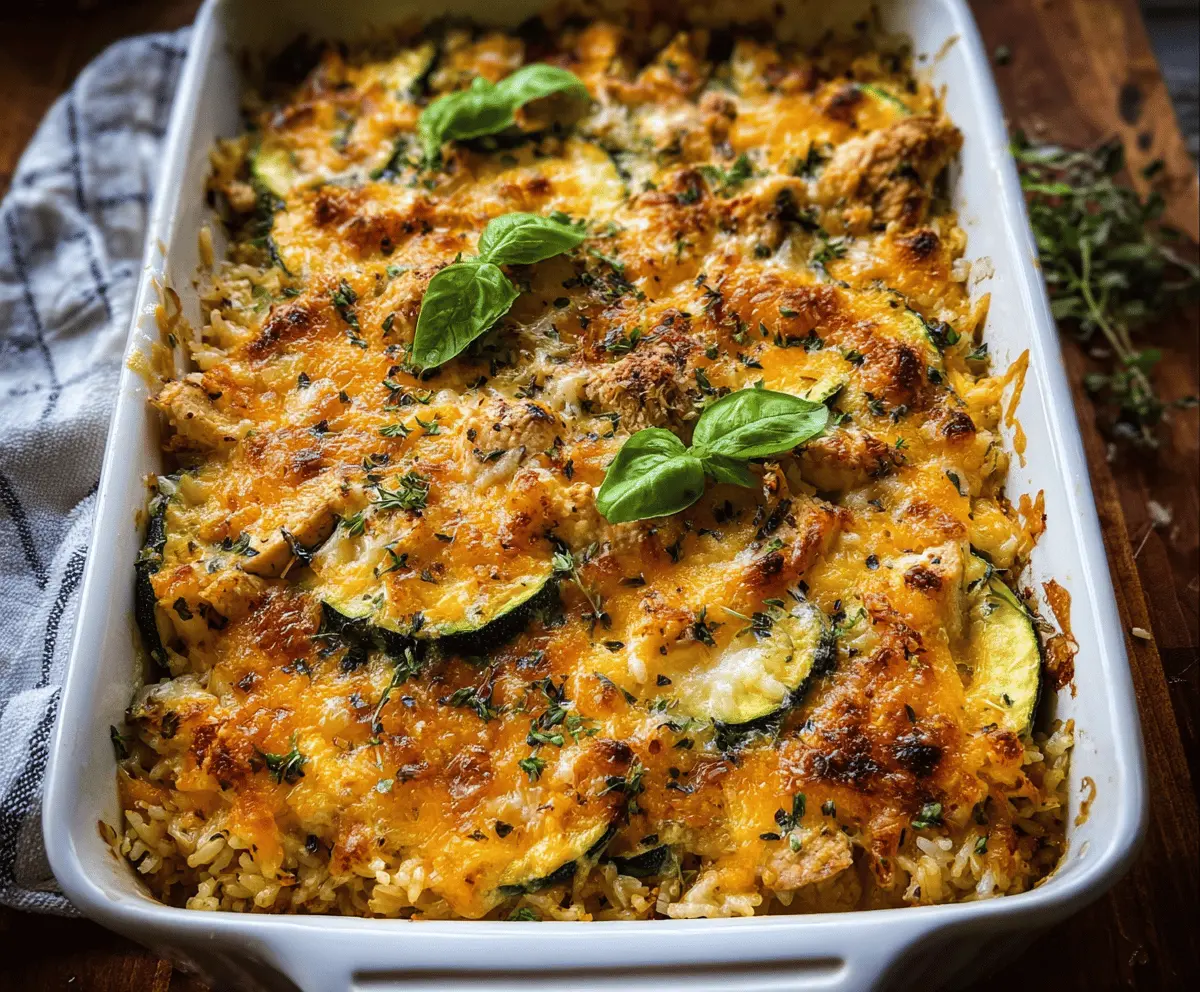 Cheesy Zucchini Chicken and Rice Casserole