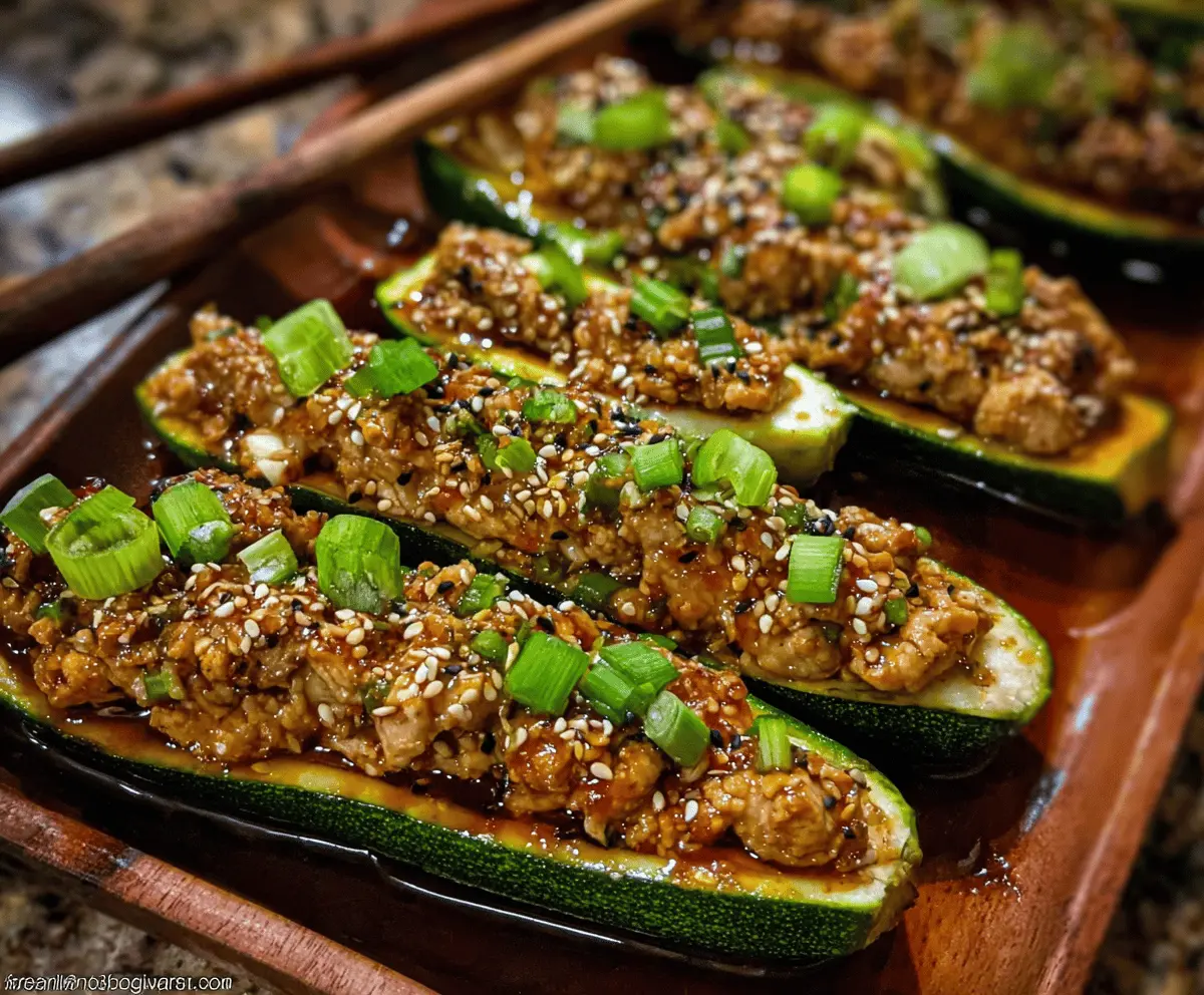 Garlic Sesame Honey Chicken Zucchini Boats
