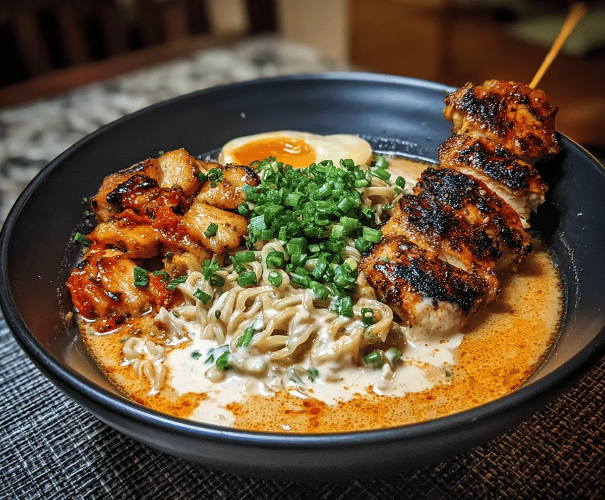 Fiery Chicken Ramen with Creamy Garlic Sauce
