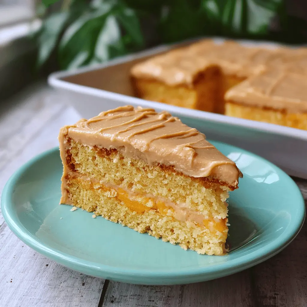 Moist Peach Cake with Brown Sugar Frosting