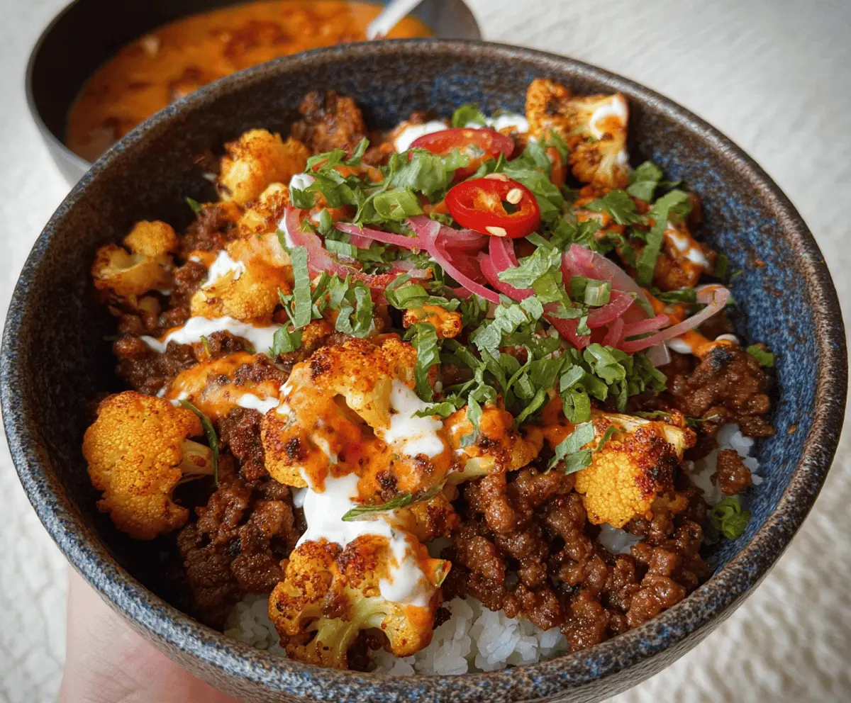 Crispy Chile Ground Beef and Cauliflower Bowls