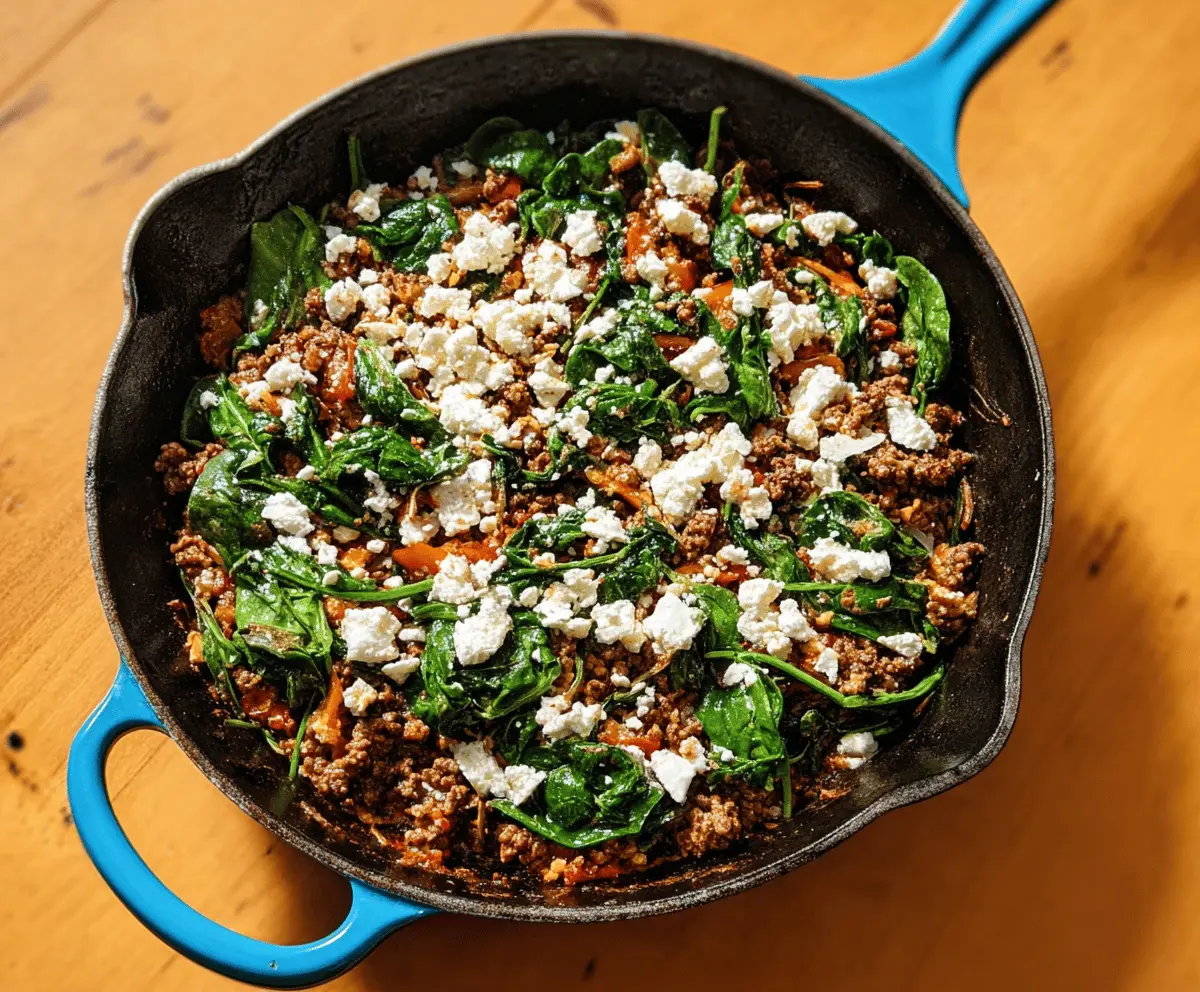 Easy Ground Beef and Spinach Skillet with Feta