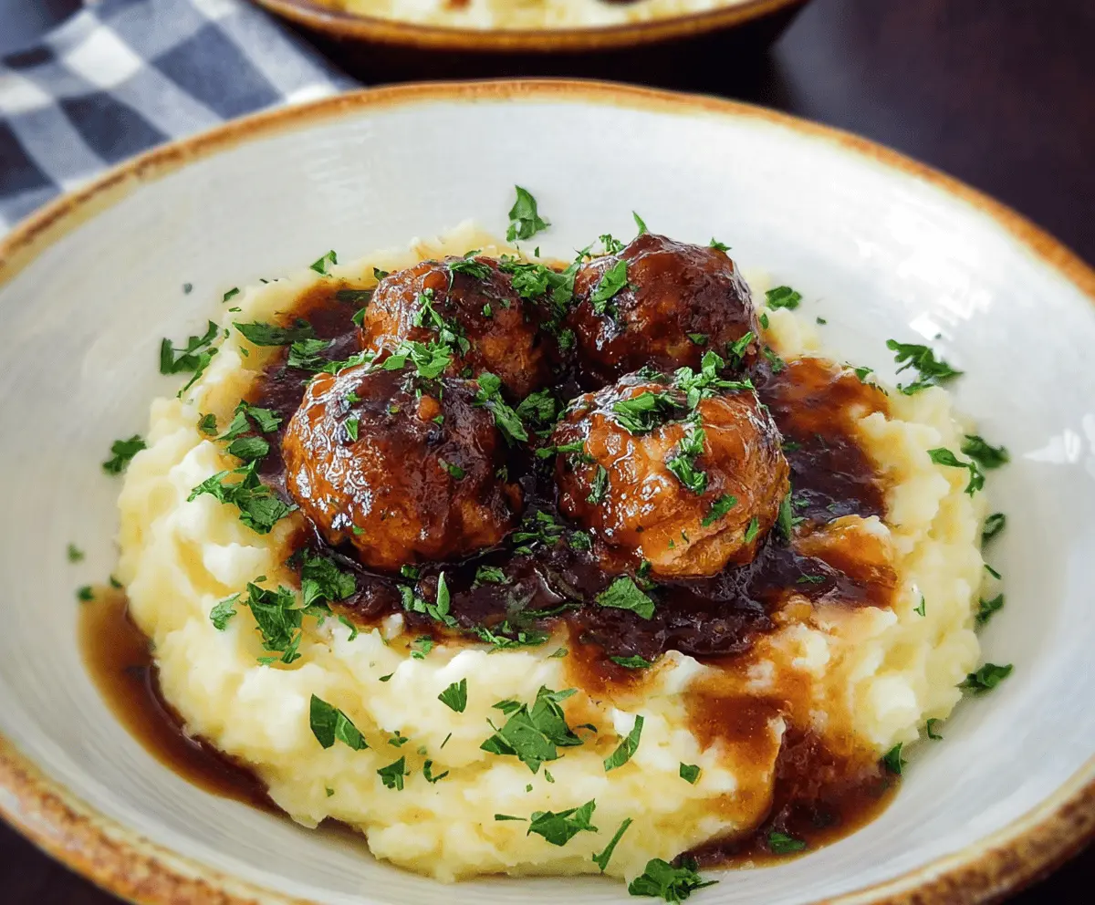 Comforting Salisbury Meatballs with Creamy Mashed Potatoes