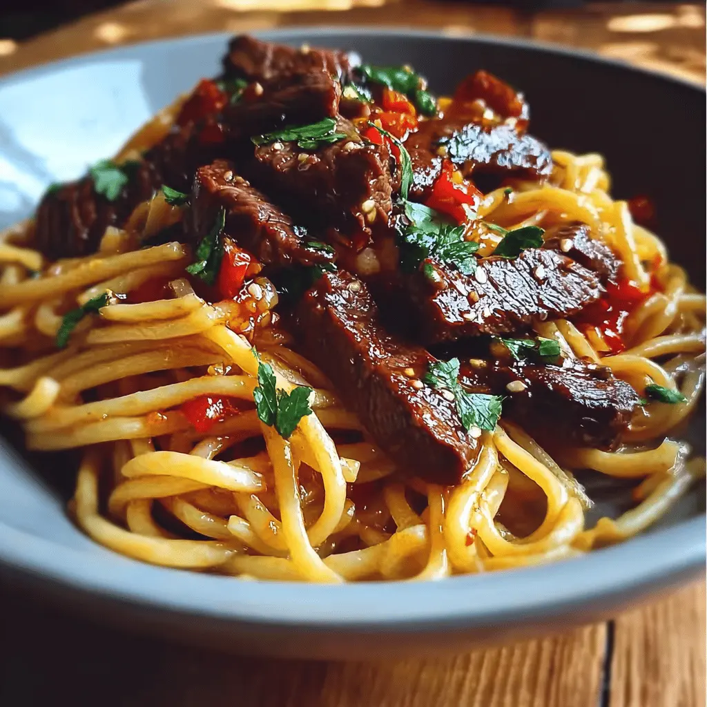 Sweet and Spicy Garlic Steak Pasta Recipe