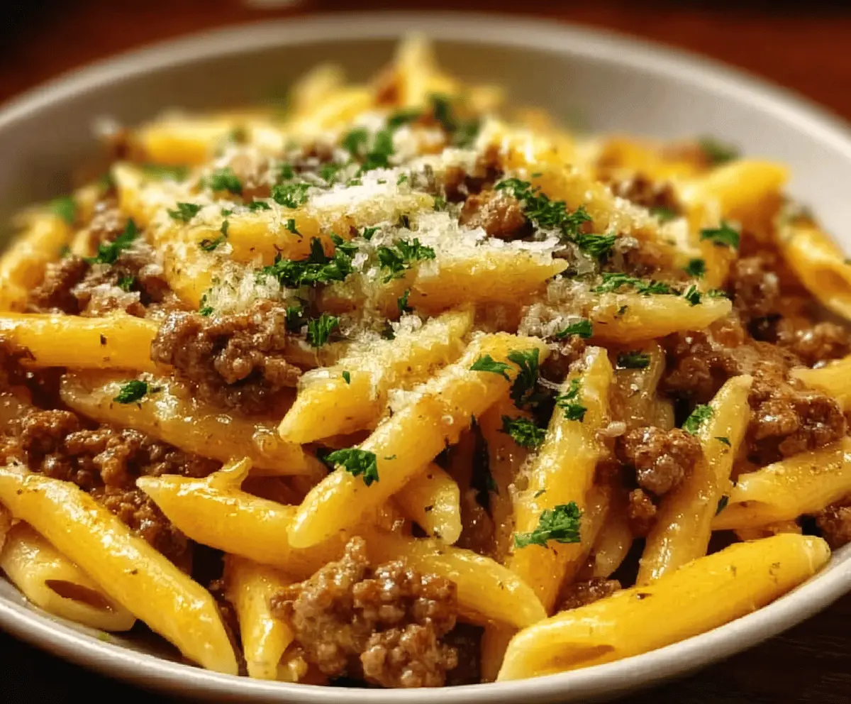 Easy Cheesy Penne with Garlic Butter Beef