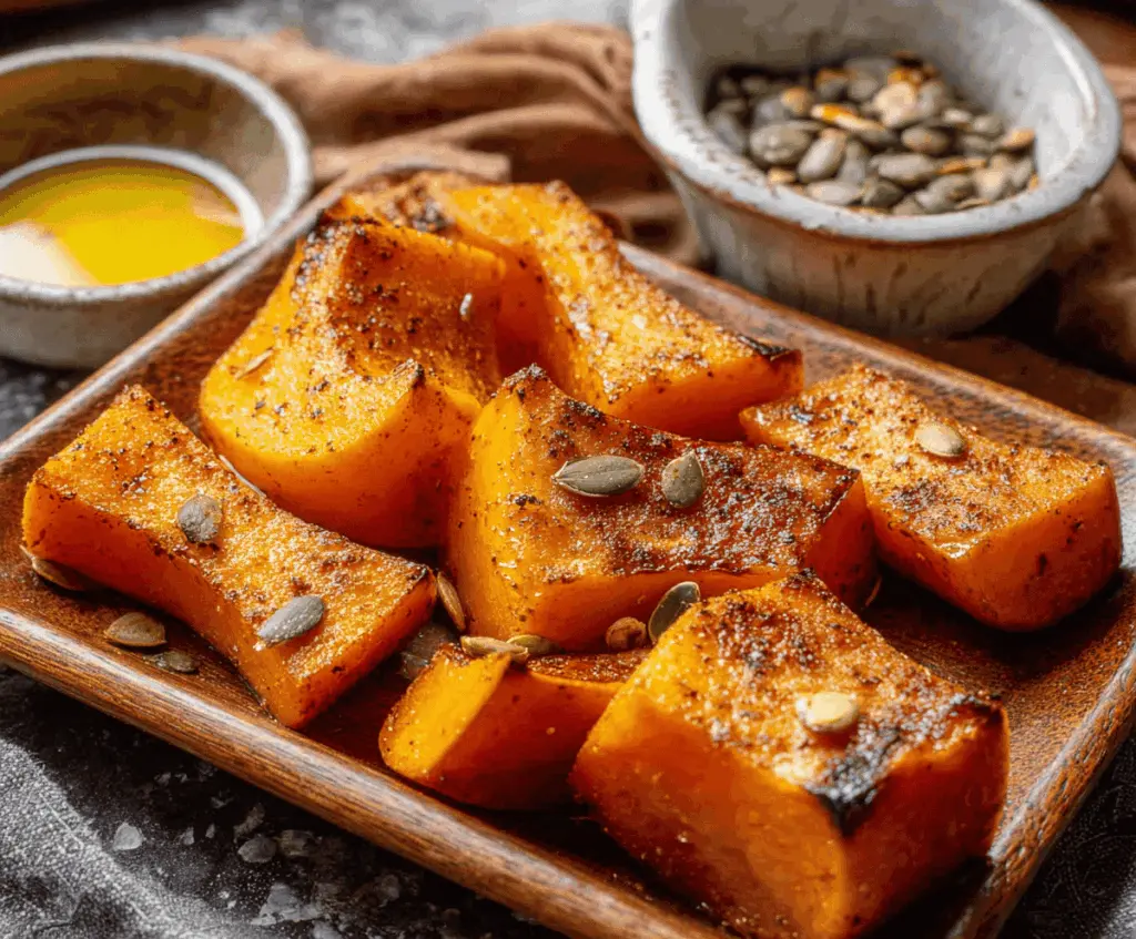 Delicious baked butternut squash topped with cinnamon butter, ready to serve as a flavorful, healthy side dish