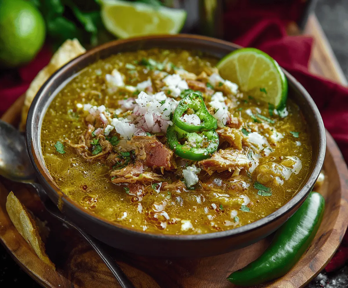 Delicious homemade Chili Verde featuring tender pork, vibrant green tomatillos, fresh cilantro, and spicy green chilies in a flavorful sauce.