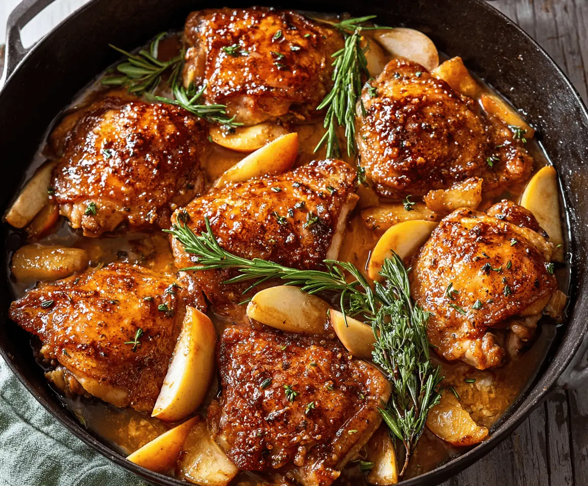 Juicy chicken breast glazed with warm apple cider sauce, garnished with fresh herbs, served with seasonal vegetables for a cozy Apple Cider Glazed Chicken recipe.