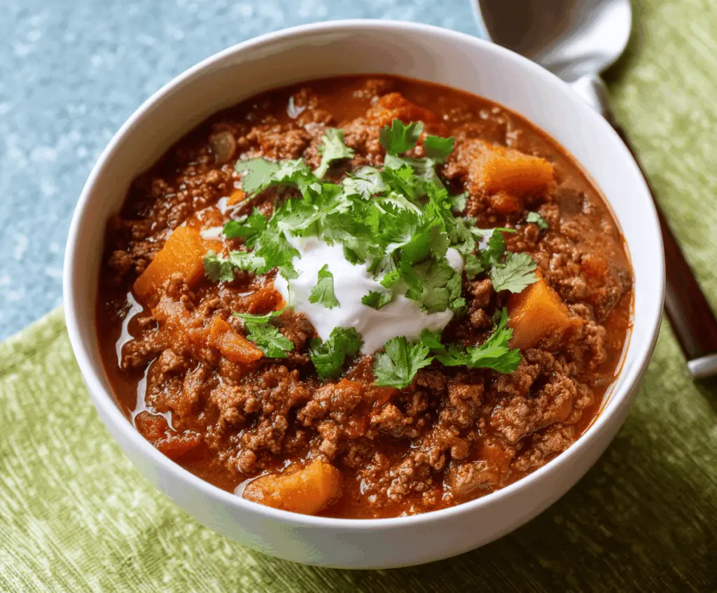 Delicious homemade freezer-friendly chili in a bowl, featuring beans, ground meat, tomatoes, and spices, perfect for quick meals and meal prep.