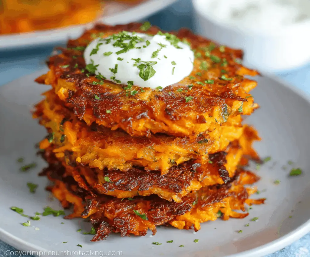 Delicious and healthy sweet potato hash browns crispy golden brown served on a plate, perfect for breakfast or brunch