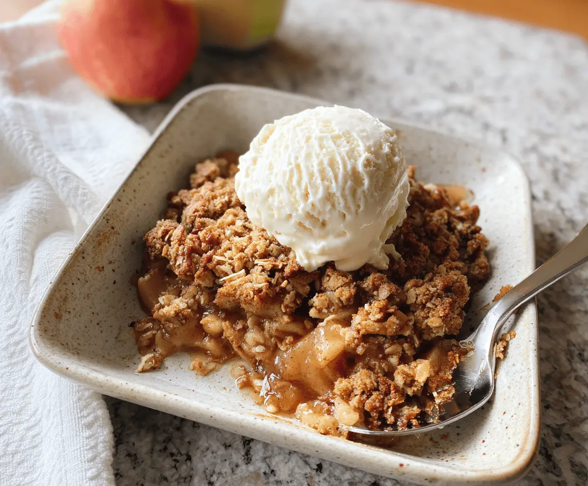 Delicious Paleo Apple Crisp topped with crunchy walnuts and cinnamon, served in a rustic baking dish