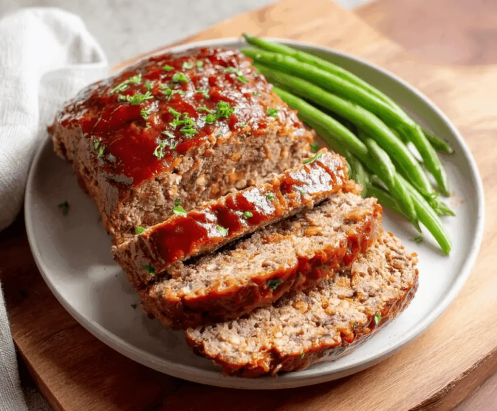 Delicious dairy-free meatloaf served on a plate with fresh herbs, perfect for a wholesome, allergen-free dinner option.