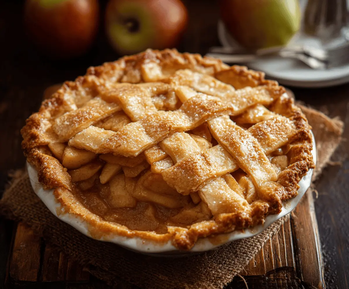 Delicious homemade Maple Apple Pie with a golden crust and fresh apple filling.
