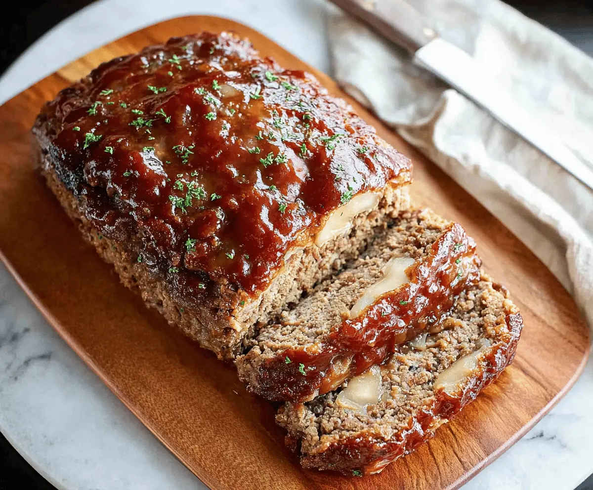 Delicious meatloaf seasoned with onion soup mix served on a plate, perfect for a hearty family dinner.