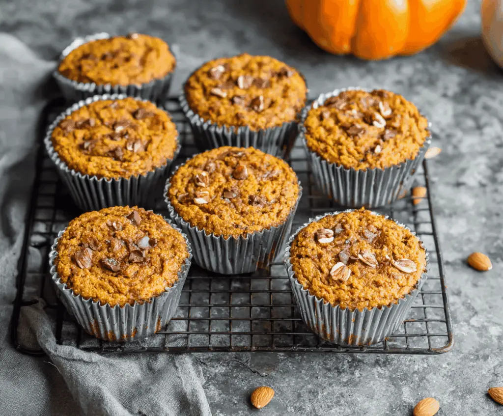 Delicious homemade pumpkin almond flour muffins with a golden crust and moist interior, perfect for fall breakfasts or snacks.