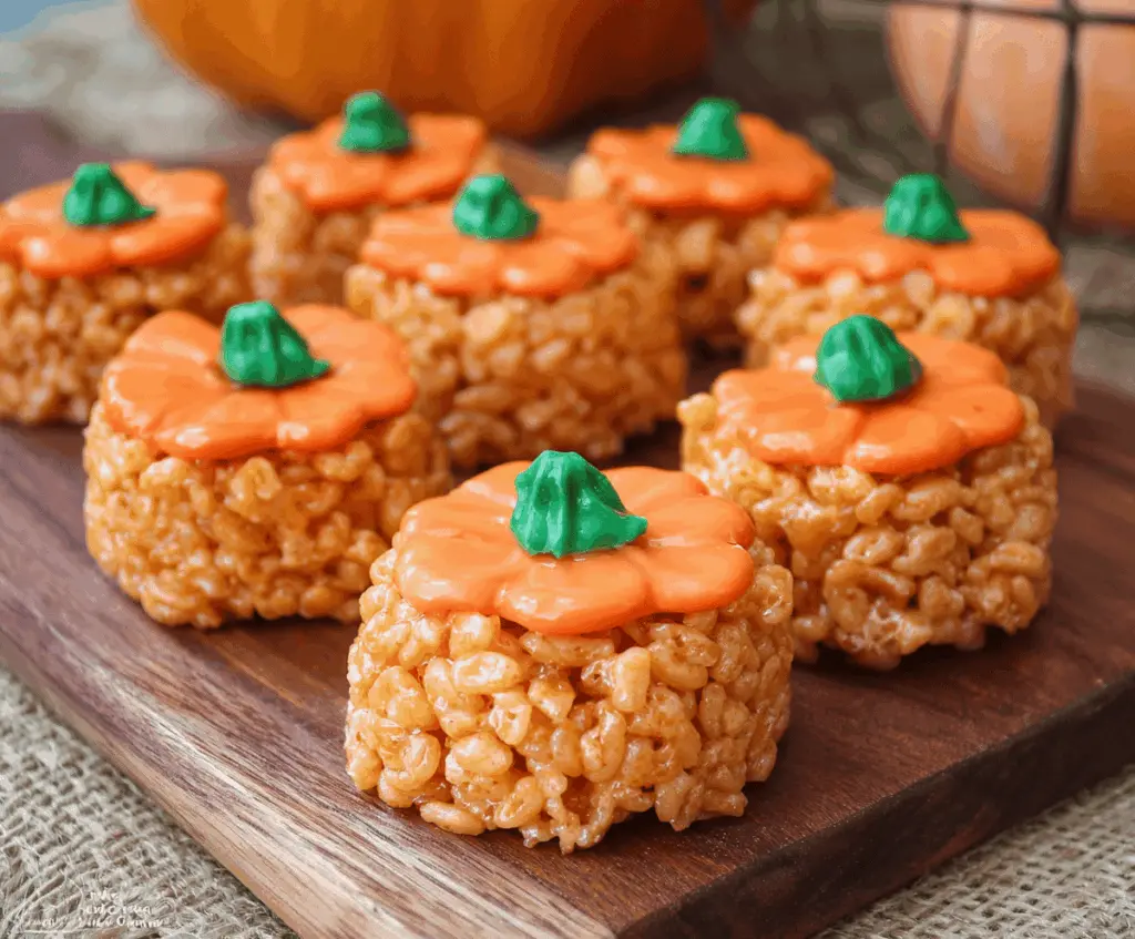 Delicious homemade pumpkin Rice Krispie Treats topped with festive sprinkles, perfect for fall celebrations and Halloween treats.