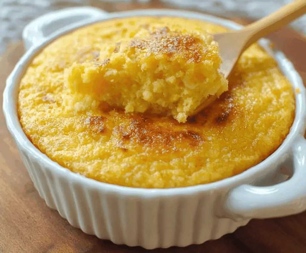Creamy and delicious Sweet Corn Pudding served in a bowl, topped with fresh herbs, perfect as a savory dessert or side dish