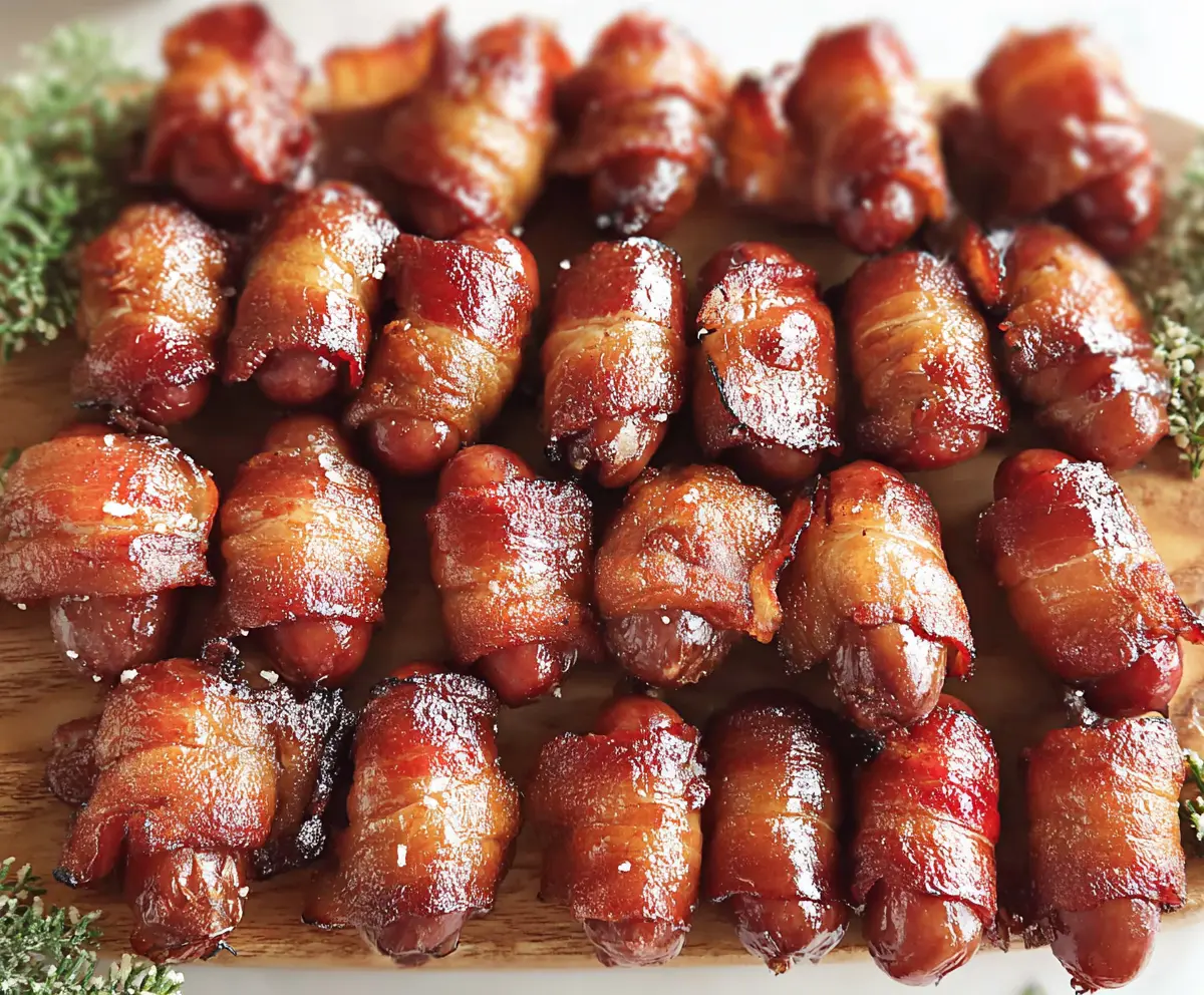 Delicious bacon-wrapped little smokies served on a plate, perfect appetizer for parties.