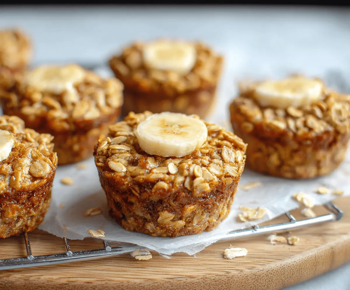 Delicious homemade banana oatmeal cups in a baking tray, healthy breakfast snack.