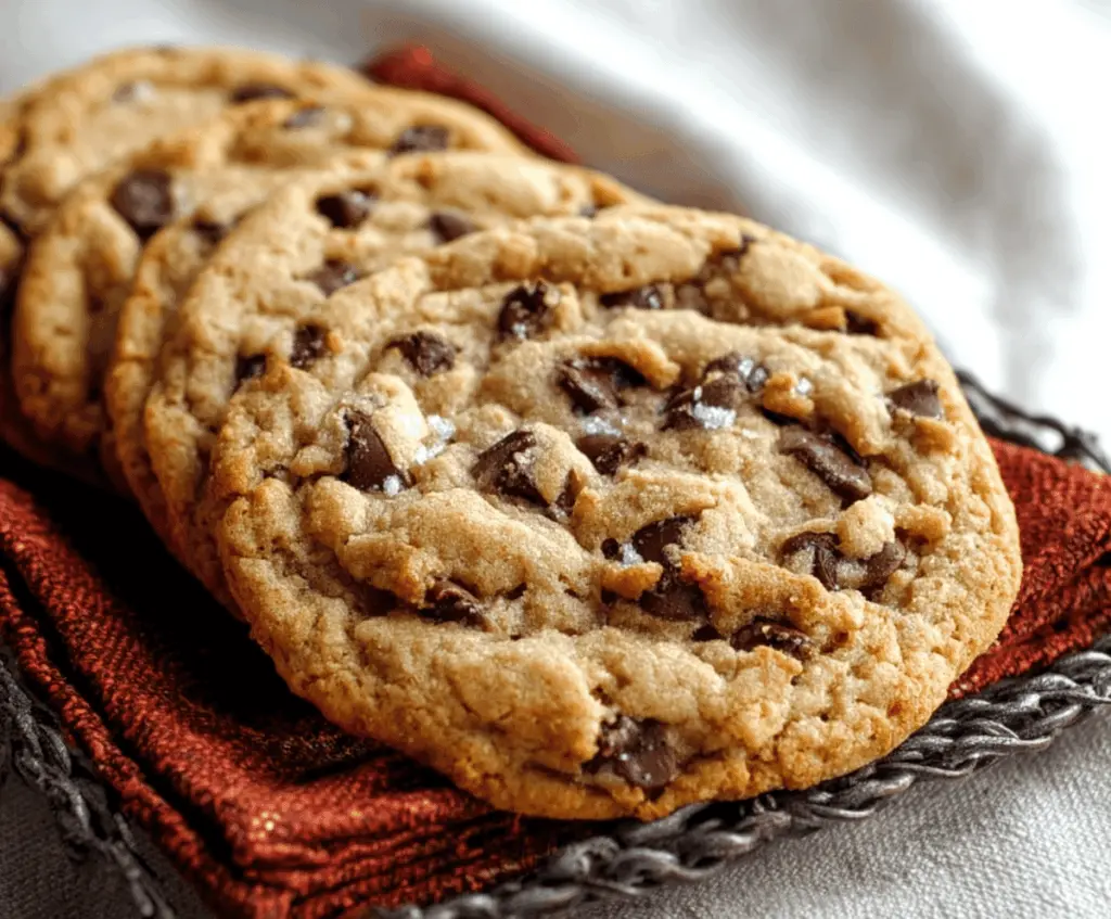 Homemade Bills Chocolate Chip Cookies on a baking tray with chocolate chips visible