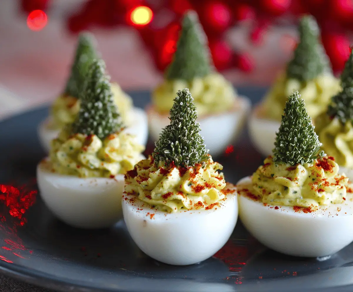 Festive Christmas deviled eggs garnished with herbs for holiday appetizer