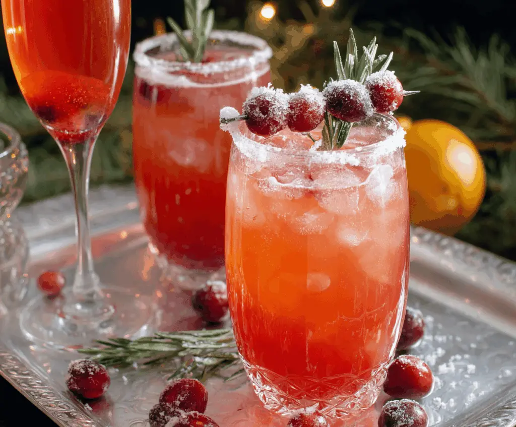 Refreshing Cranberry Prosecco Cocktail in a elegant glass with fresh cranberries and mint garnish.