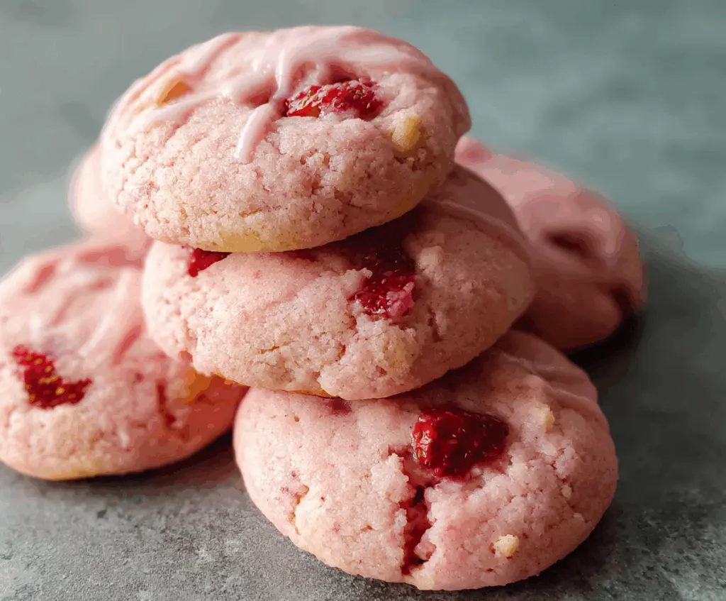 Delicious fluffy strawberry raspberry cookies on a serving plate, perfect for dessert or snack.