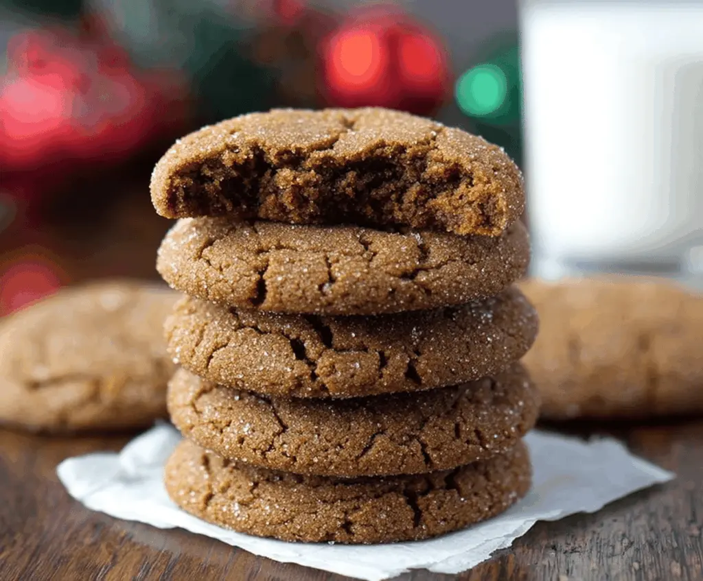Delicious homemade gingerbread molasses cookies on a festive plate, perfect for the holiday season.