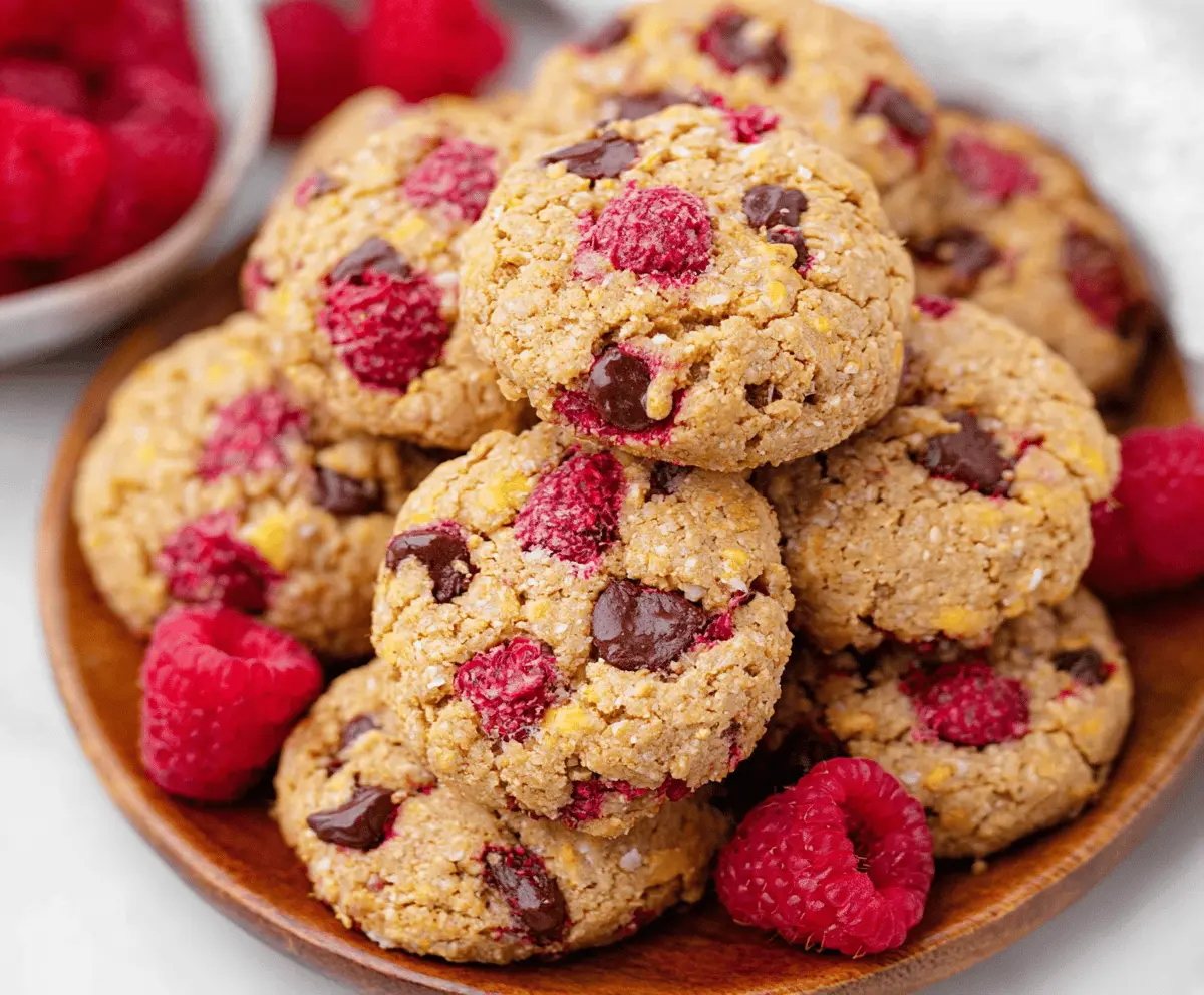 Delicious homemade healthy raspberry cookies on a white plate, perfect for a guilt-free snack.