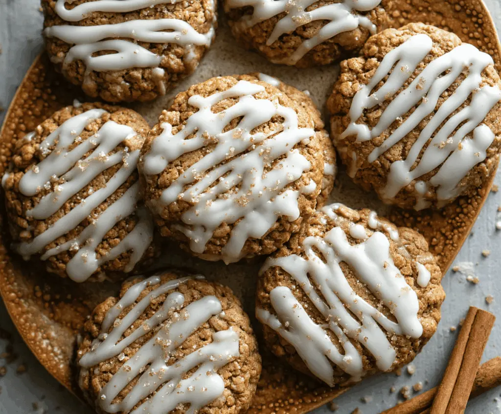Delicious iced gingerbread oatmeal cookies with a spicy gingerbread aroma and a cool glaze on top.