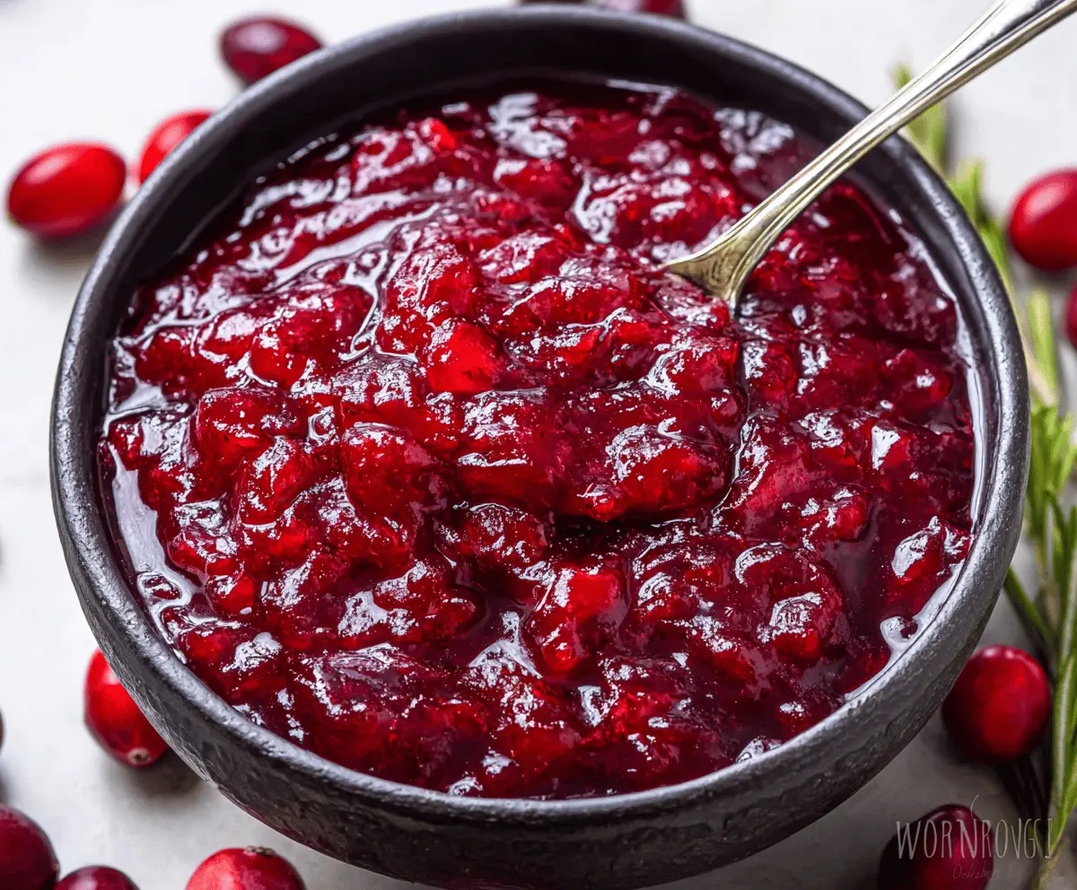 Delicious homemade keto cranberry sauce with fresh berries and a glossy finish for holiday meals.