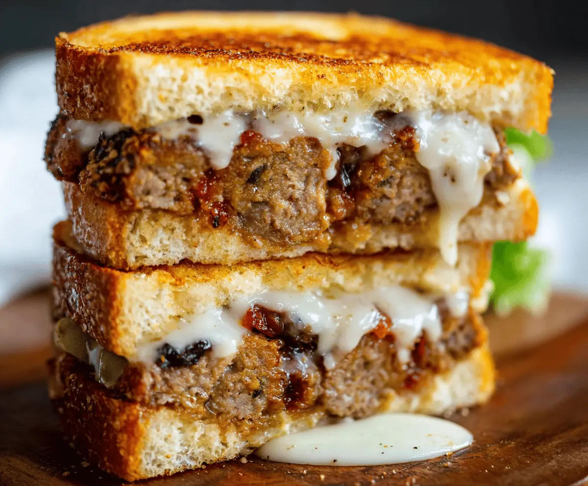 Delicious meatloaf sandwich with melted cheese and crispy bread, perfect for lunch.
