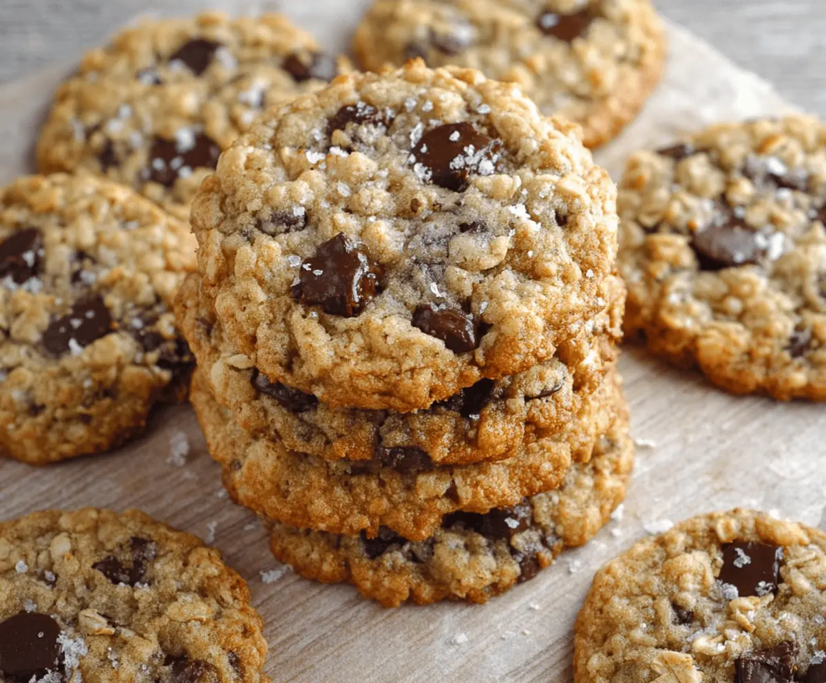 Delicious homemade oatmeal chocolate chip cookies fresh from the oven.
