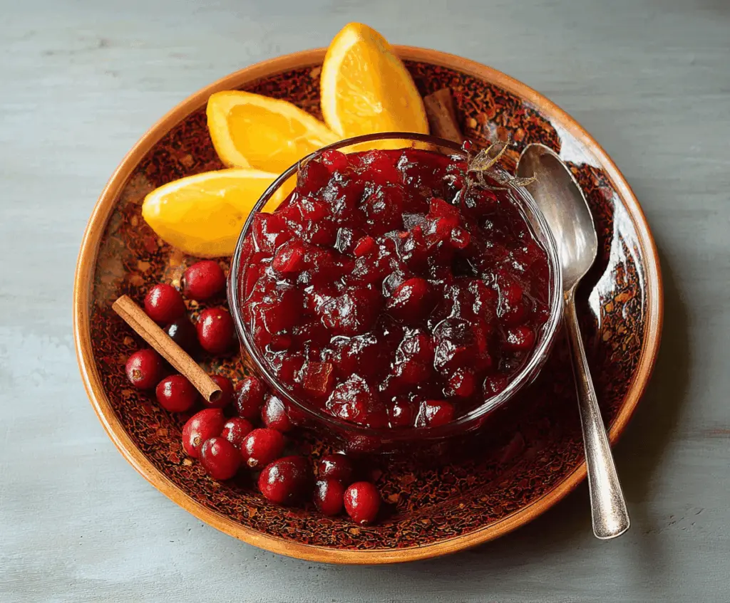 Vibrant orange cinnamon cranberry sauce served in a bowl, perfect for holiday dinners