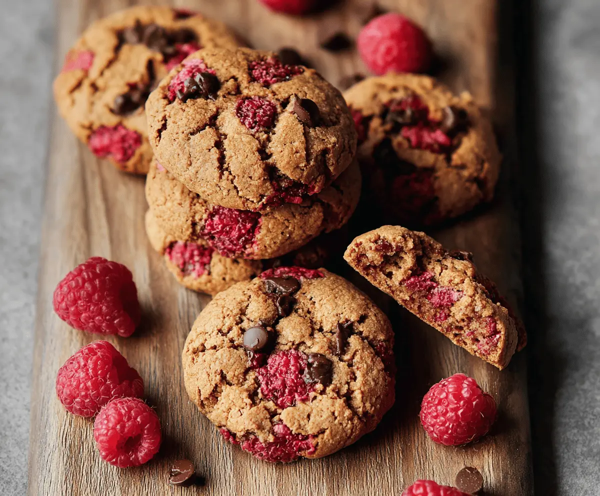 Delicious paleo raspberry cookies on a white plate with fresh raspberries and mint garnish.