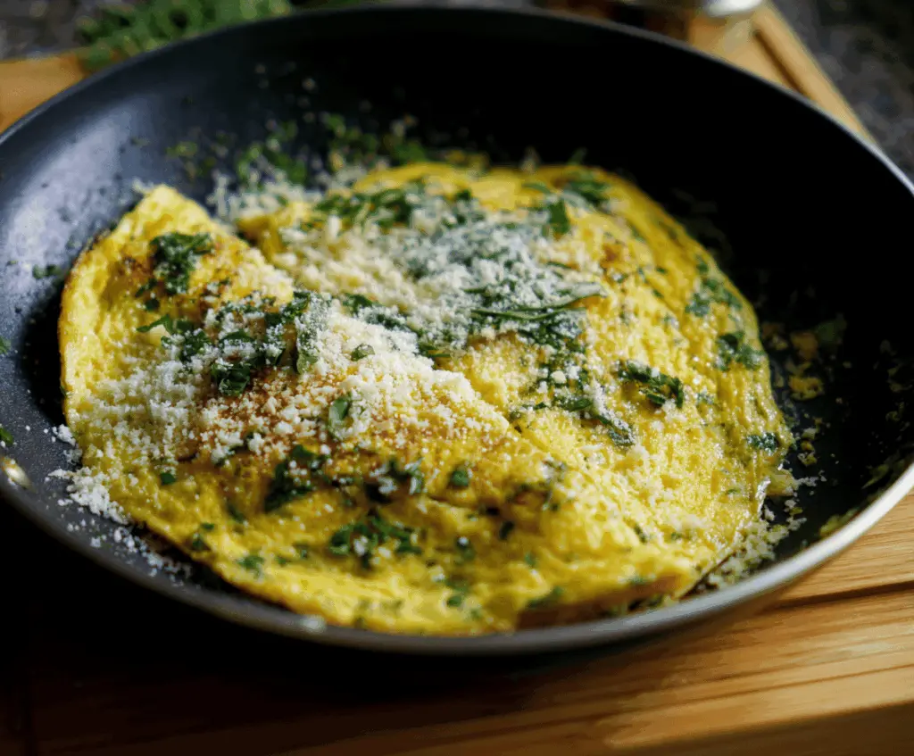 Delicious Parmesan herb omelet with fresh herbs and melted cheese, perfect for breakfast or brunch.