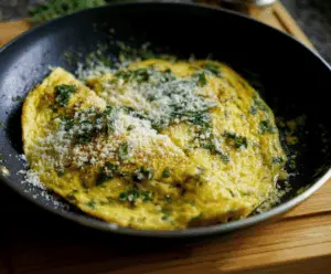 Delicious Parmesan herb omelet with fresh herbs and melted cheese, perfect for breakfast or brunch.