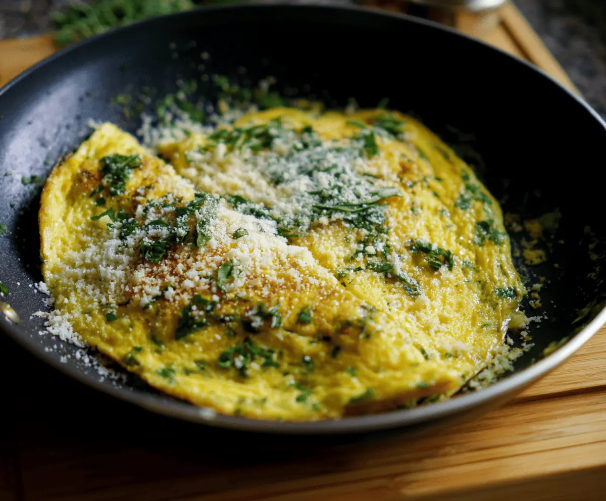 Delicious Parmesan herb omelet with fresh herbs and melted cheese, perfect for breakfast or brunch.